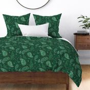 Boho Dark Forest  Green Paisley - Large Scale