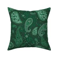 Boho Dark Forest  Green Paisley - Large Scale