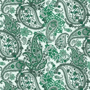 Boho Emerald and  Forest  Green Paisley - Large Scale