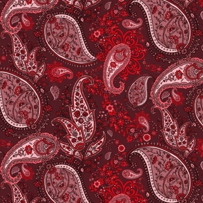 Boho Dark Ruby Red, Crimson and Garnet Paisley - Large Scale