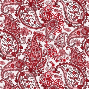 Boho Ruby Red, Crimson and Garnet Red Paisley - Large Scale