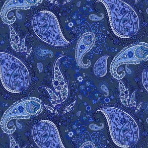 Boho Dark Sapphire and Cobalt Blue Paisley - Large Scale