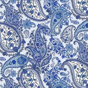 Boho Sapphire and Cobalt Blue and White Paisley - Small Scale