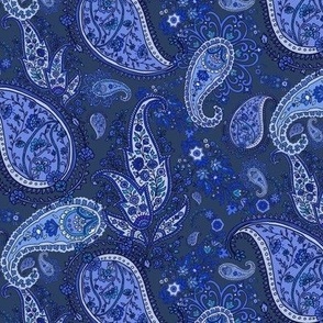 Boho Dark Sapphire and Cobalt Blue Paisley - Small Scale