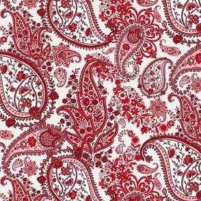 Boho Ruby Red, Crimson and Garnet Red Paisley - Small Scale