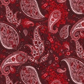 Boho Dark Ruby Red, Crimson and Garnet Paisley - Small Scale