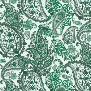 Boho Emerald and  Forest  Green Paisley - Small Scale
