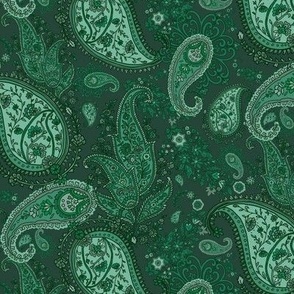 Boho Dark Forest  Green Paisley - Small Scale