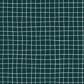 Wonky line check plaid in dark blue and white large