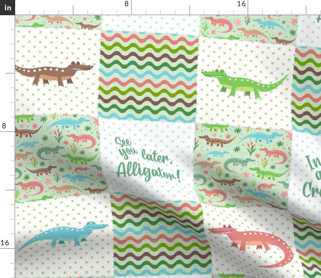 Bigger Patchwork 6" Squares See You Later, Alligator! In a While, Crocodile! Nursery for Cheater Quilt or Blanket