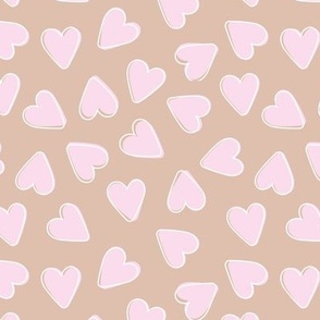 Little lovers - Valentine minimalist groovy retro hearts with outline pastel pink on nude beige