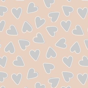 Little lovers - Valentine minimalist groovy retro hearts with outline neutral pastel gray beige sand