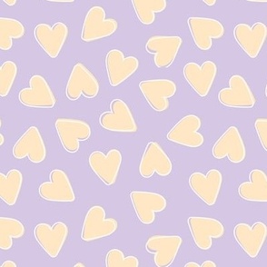 Little lovers - Valentine minimalist groovy retro hearts with outline vanilla on pastel lilac nineties kawaii palette