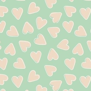 Little lovers - Valentine minimalist groovy retro hearts with outline sand nude on mint green