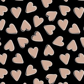 Little lovers - Valentine minimalist groovy retro hearts with outline beige nude on black neutral palette
