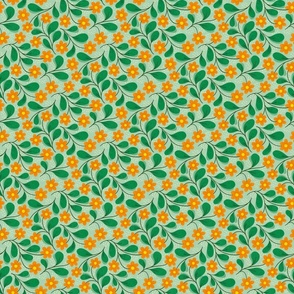 small orange daisies on celadon green 