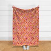 Textured Circles Geometric Abstract in Hot Pink and Orange Large