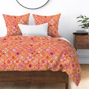 Textured Circles Geometric Abstract in Hot Pink and Orange Large