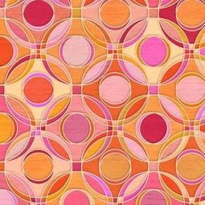 Textured Circles Geometric Abstract in Hot Pink and Orange Medium