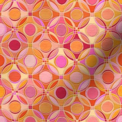Textured Circles Geometric Abstract in Hot Pink and Orange Small