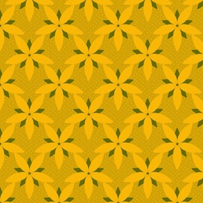 Yellow-flowers-on-olive-green-with-seeds