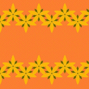 Row-of-yellow-flowers-on-orange-with-seeds