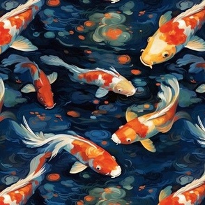 Vincent van Gogh Inspired Koi Fish Pond 1