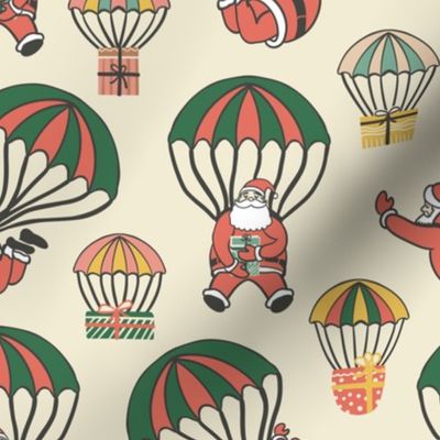 Santa Claus Flying with Parachute 