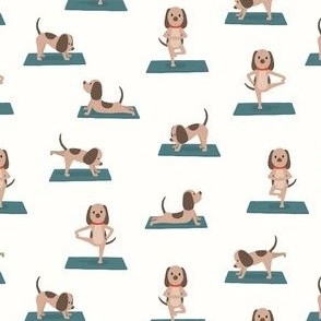 (small scale) Cute Yoga Dogs - off white - LAD23