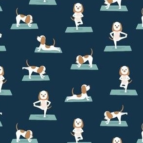 (small scale) Cute Yoga Dogs - navy - LAD23