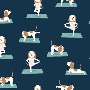 Cute Yoga Dogs - navy - LAD23