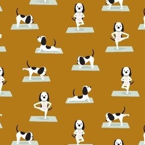 (small scale) Cute Yoga Dogs - mustard - LAD23