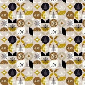 Mid Century Modern Christmas Shapes Gold Beige Black White - Small