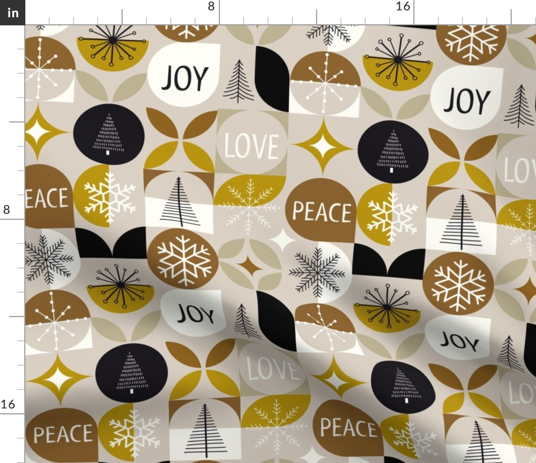 Mid Century Modern Christmas Shapes Gold Beige Black White - Medium