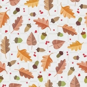 Autumn leaves with cranberries and acorns // big scale 0013 A //  falling leaf acorn cranberrie red brown green