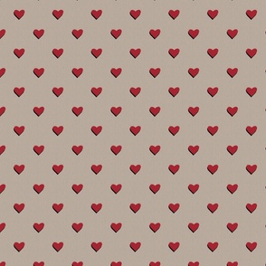 Red hearts Beige background 