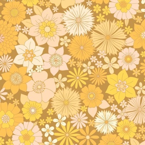 retro vintage floral jumbo wallpaper yellow gold by Pippa Shaw