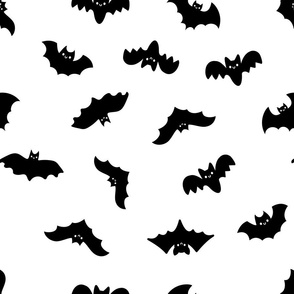 Happy Halloween Bats Black and White Pattern