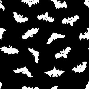 Happy Halloween Bats White and Black Pattern