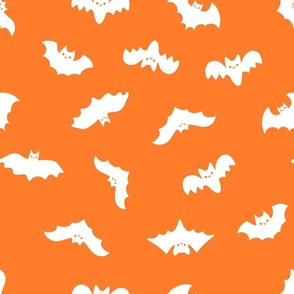Happy Halloween Bats Orange and White Pattern