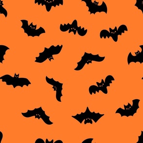 Happy Halloween Bats Orange and Black Pattern