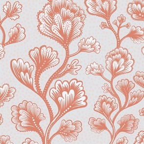 Climbing flowers - coral and grey