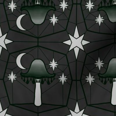 Whimsical Inky Cap Stained glass (grey scale) 