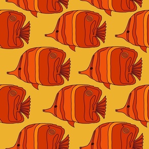 2268_orange-red_fish_gold-bkgrnd