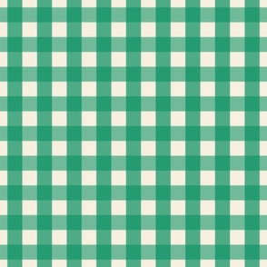 Monster Green Gingham on Creamy White Traditional Classic Buffalo Plaid Cottagecore Check Coordinate Blender