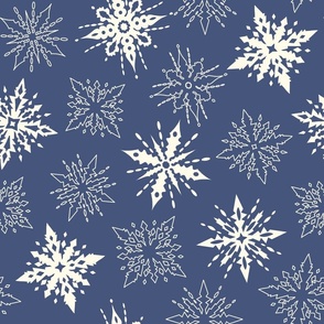 (L) Pastel Snowflakes Retro Christmas Navy Blue and Cream 
