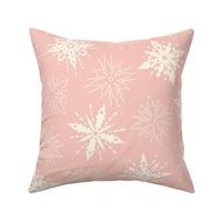 (L) Pastel Snowflakes Winter Christmas Retro Dusty Pink and Cream 