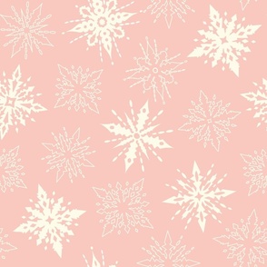 (L) Pastel Snowflakes Winter Christmas Retro Dusty Pink and Cream 