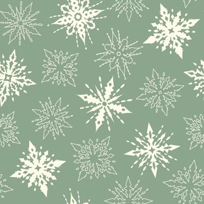 (L) Pastel Snowflakes Retro Christmas Sage Green and Cream 