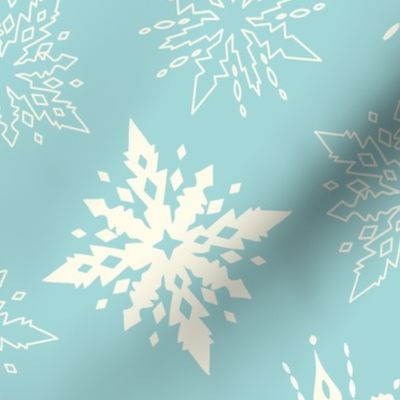 (L) Pastel Snowflakes Winter Christmas Aqua Turquoise and Cream 